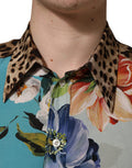 Men's Multicolor Floral Animal Print Collared Shirt Silk