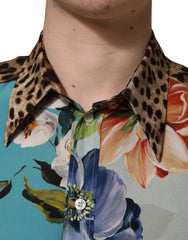 Men's Multicolor Floral Animal Print Collared Shirt Silk