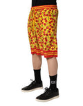 Men's Yellow Red Cherry Print Silk Bermuda Shorts