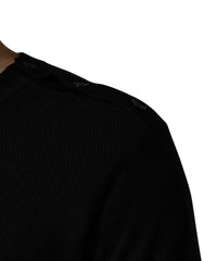 Men's Crew Neck Long Sleeve Sweater Black Cotton Silk