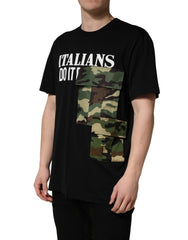Men's Black Camouflage Graphic Cotton Crewneck T-Shirt Polyester