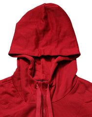 Red Cotton Full Zip Fleece Men Hoodie Sweater Clothing