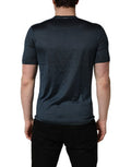 Men's Dark Blue Silk Crew Neck Short Sleeve T-Shirt