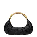 Women's Gathered Leather Shoulder Bag Black