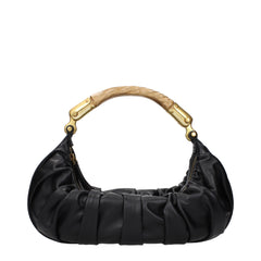 Women's Gathered Leather Shoulder Bag Black