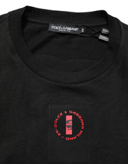 Men's Black Cotton Jersey Logo Patch Crew Neck T-Shirt