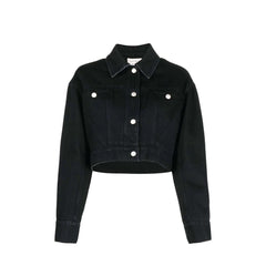 Women's Black Cotton Denim Jacket Clothing