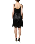 Women's Black Silk Satin Lace Sleeveless Mini Dress Cotton Elastane Nylon