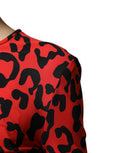 Women's Red Leopard Print Long Sleeves Midi Dress Nylon Elastane