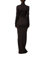 Women's Brown Turtleneck Jersey Long Maxi Dress Viscose Nylon Elastane