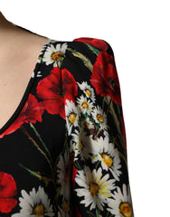 Women's Floral Silk Gown Black Elastane