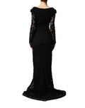 Women's Black Lace Square Neck Longsleeve Maxi Dress Cotton Viscose Nylon