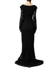 Women's Black Lace Square Neck Longsleeve Maxi Dress Cotton Viscose Nylon