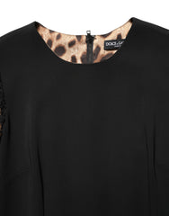 Women's Black Viscose Lace Long Sleeves Mini Dress Cotton Nylon Elastane