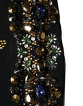 Women's Black Sleeveless Floral Bead Embellishments Dress Viscose Acetate Elastane