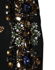 Women's Black Sleeveless Floral Bead Embellishments Dress Viscose Acetate Elastane