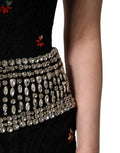 Women's Black Sequin Embellished Sheath Mini Dress Cotton Real Crystal Nylon