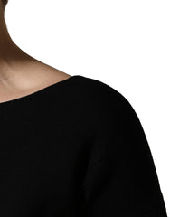 Women's Black Wool Crepe Long Sleeves Midi Dress Virgin Nylon Elastane