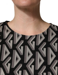 Women's Black Logo Print Cotton Knee Length Dress