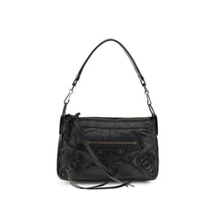 Women's Le City Moto Shoulder Bag Black Lamb Ovis Aries