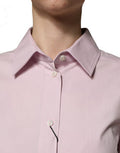 Women's Pink Cotton Long Sleeves Collared Shirt Top Elastane