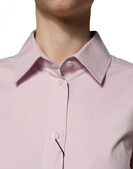 Women's Pink Cotton Long Sleeves Collared Shirt Top Elastane