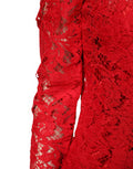 Women's Red Lace Floral Embroidery Long Sleeves Top Cotton Viscose Nylon
