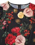 Women's Black Floral Crepe Frill Detail Blouse Top Viscose Elastane