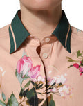 Women's Pink Floral Cotton Button Front Shirt Top