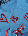 Women's Sequined Crewneck Sweater Blue Silk
