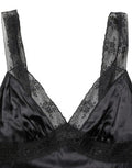 Women's Black Silk Lace Trim Camisole V-Neckline Tank Top