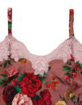 Women's Brown Rose Print Satin Lace Camisole Tank Top Cotton Elastane Nylon Silk