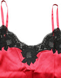 Women's Red Silk Lace Trim Camisole Sleeveless Tank Top Black And Elastane
