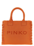 Pinko Cotton Canvas Beach Shopper Tote Bag — Orange
