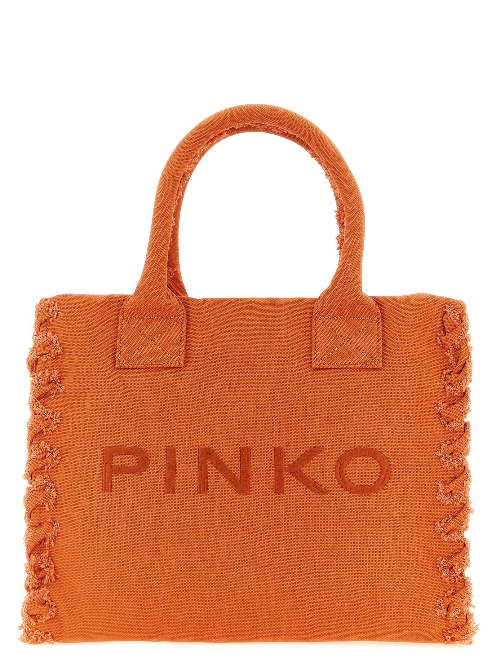 Pinko Cotton Canvas Beach Shopper Tote Bag — Orange
