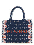 Pinko Bandana Beach Print Canvas Tote Bag — Navy