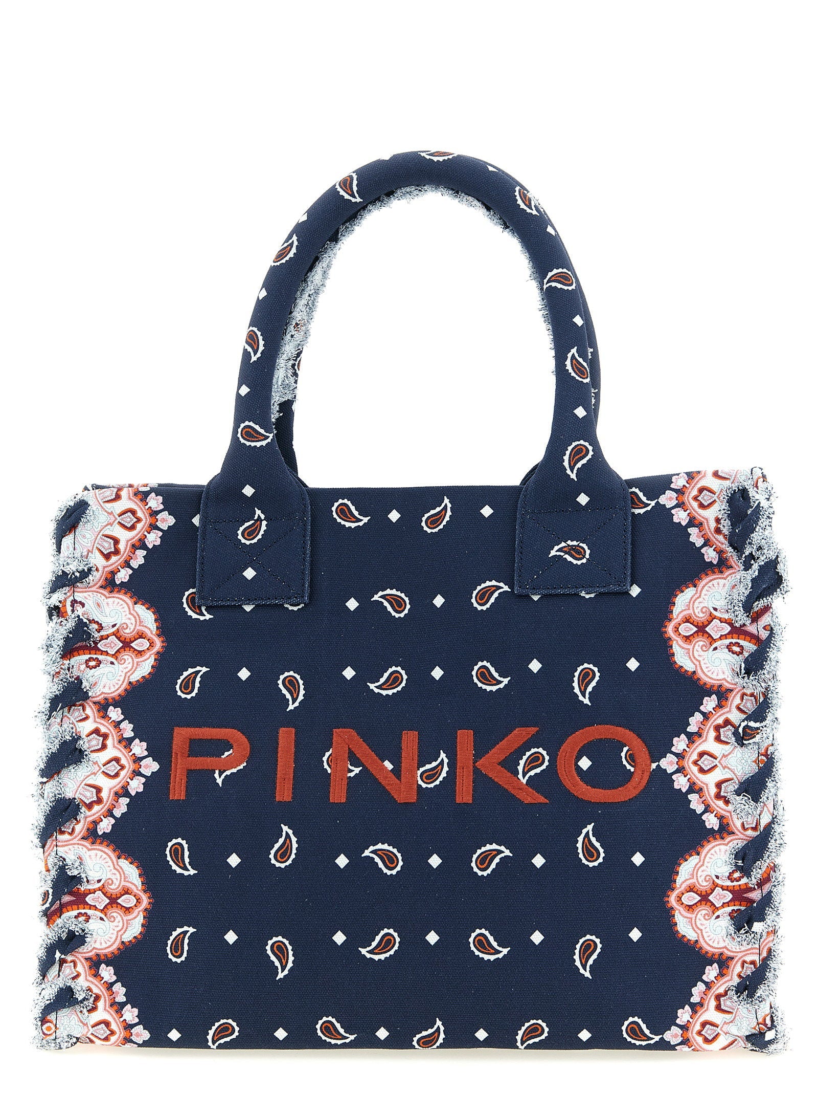 Pinko Bandana Beach Print Canvas Tote Bag — Navy