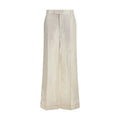 Women's Beige Silk Casual Pants