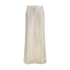 Women's Beige Silk Casual Pants