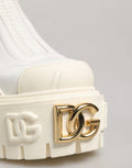 Women's White Leather Rubber Logo Ankle Boots Shoes