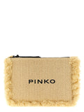 Pinko Raffia-Effect Braided Clutch — Cream