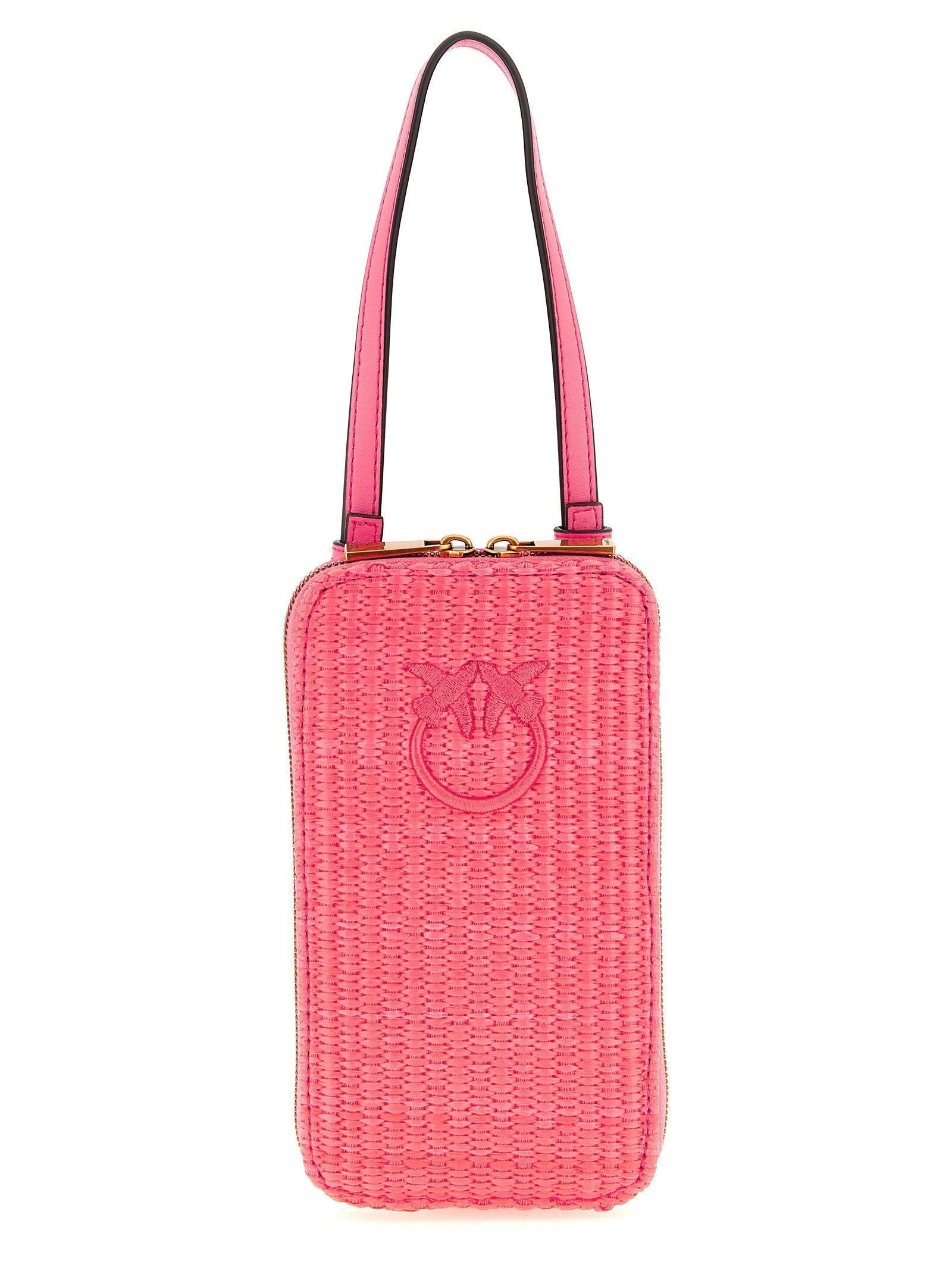Pinko Braided Raffia with Love Birds Embroidery Card Case — Pink