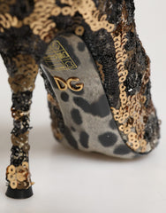 Women's Gold Leopard Sequin Sock Ankle Boots Shoes Elastane Nylon Polyester