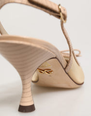 Women's Beige Lori Mesh Leather Slingback Sandals Shoes Nylon Calf