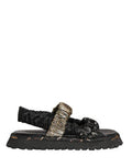 Black Ruching Detail Flats Men Sandals Shoes Leather