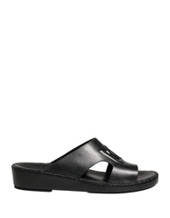 Men's Black Leather Cutout Dg Logo Sandals Shoes