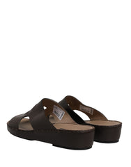Men's Brown Leather Cutout Dg Logo Sandals Shoes