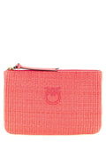 Pinko Braided Raffia Clutch — Coral