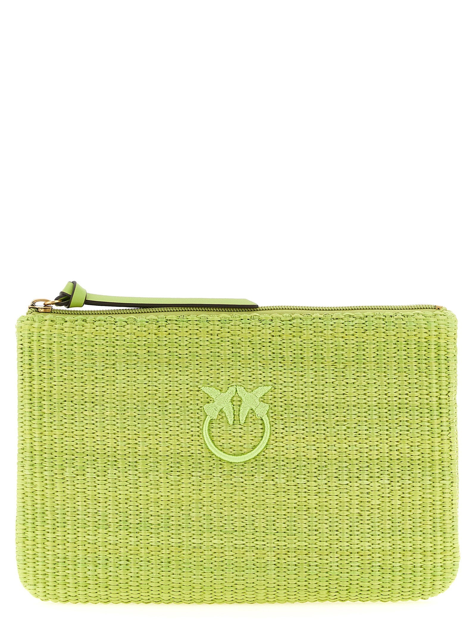 Pinko Raffia-Effect Braided Clutch — Green
