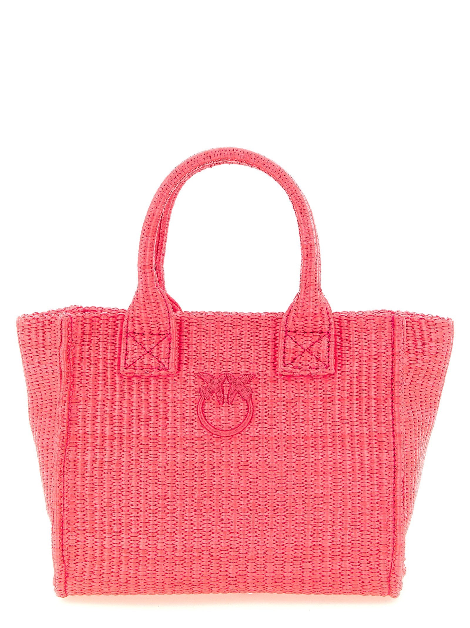 Pinko Woven Raffia Tote Bag — Pink